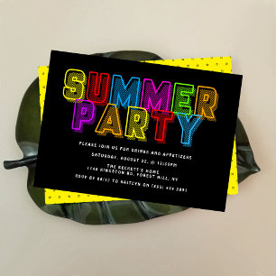 Invitation Typographie néon lumineuse et colorée pour une fêt