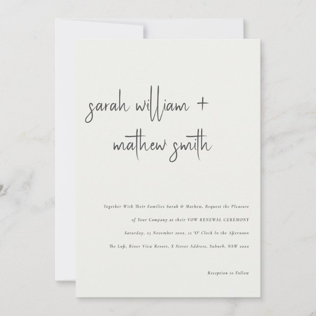 Invitation Typographie noir blanc minima Renouvellement de la (Devant)