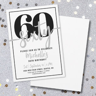 Invitation Typographie Noir Blanc Moderne Fête d'anniversaire