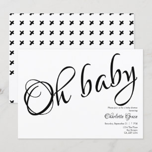 Invitation Typographie Noir Blanc Oh Baby shower Coeur Baiser