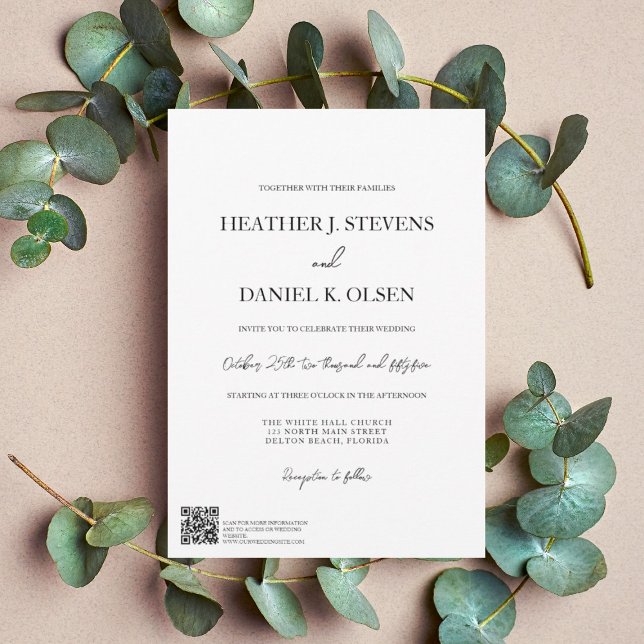 Invitation Typographie noir blanc simple et élégant Mariage Q (Créateur téléchargé)