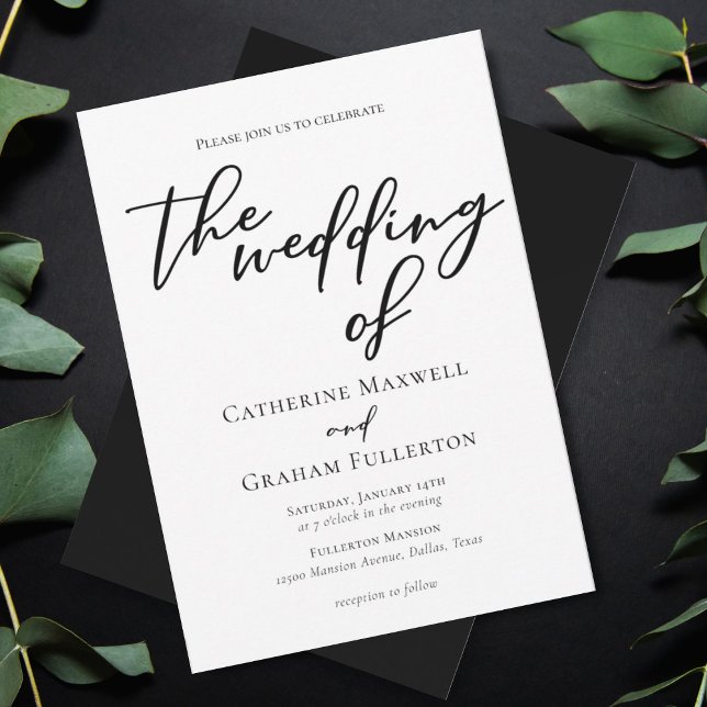Invitation Typographie noir blanc simple Mariage officiel (Créateur téléchargé)
