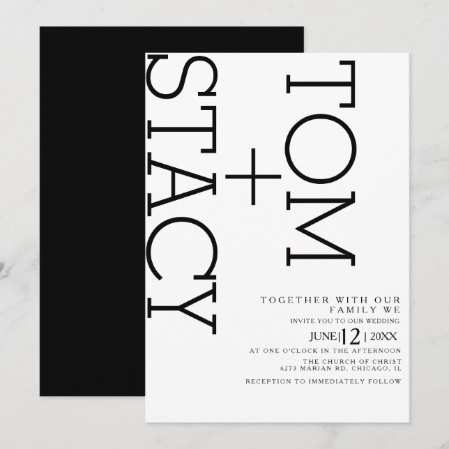 Invitation Typographie noir blanc simple Ultra Bold Mariage (Devant / Derrière)