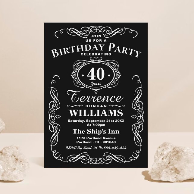 Invitation Typographie noir & blanc tendance fête d'anniversa (Créateur téléchargé)