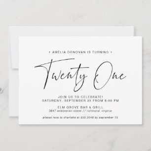 Invitation Typographie noir et blanc   Simple 21ème anniversa