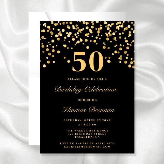 Invitation Typographie noir et or Cinquante-cinquantième anni (Créateur téléchargé)