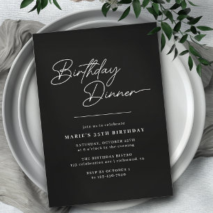 Invitation Typographie noire élégante   Élégant dîner d'anniv