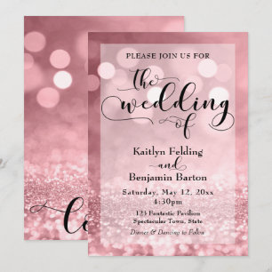 Invitation Typographie noire et Rose Parties scintillant or B