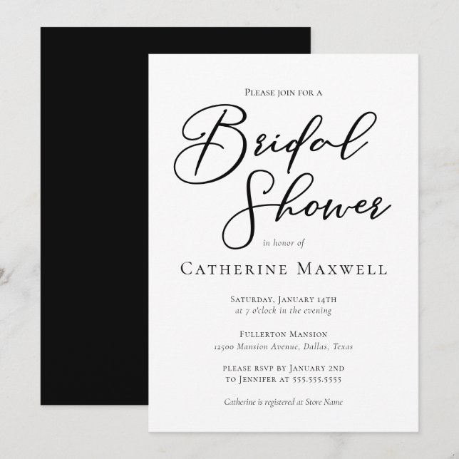 Invitation Typographie Noire simple Fête des mariées moderne  (Devant / Derrière)