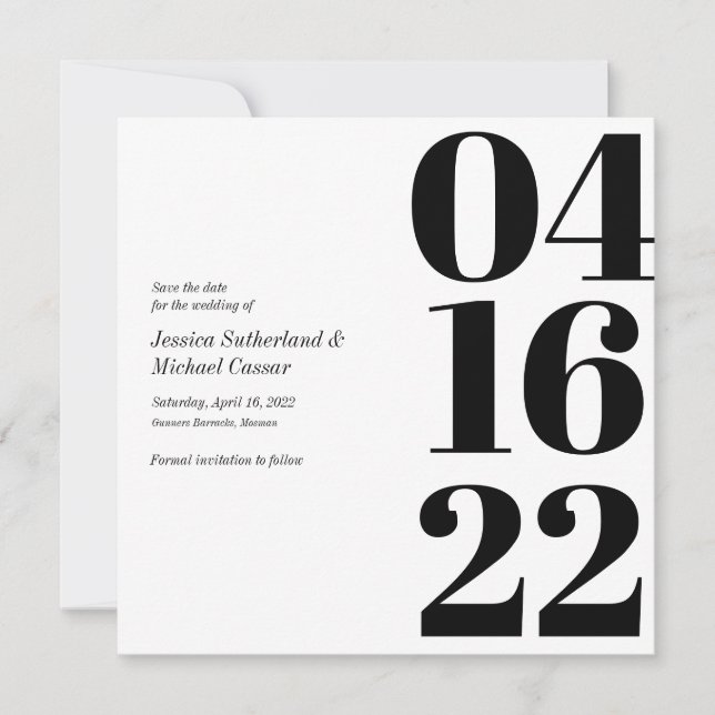 Invitation Typographie numérique noir et blanc pour Save the  (Devant)