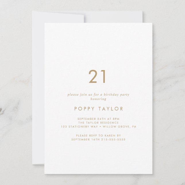 Invitation Typographie Or Chic 21e fête d'anniversaire (Devant)