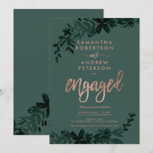 Invitation Typographie or rose Floral green fiançailles