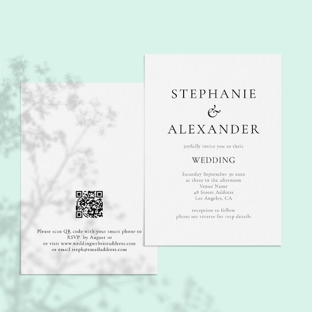 Invitation Typographie ordinaire moderne QR Code Mariage (Créateur téléchargé)