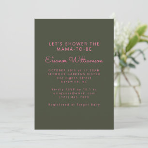 Invitation Typographie rétro minimaliste Baby shower vert ros