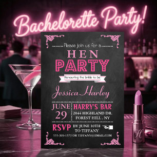 Invitation Typographie rose Chalkboard Hen Party