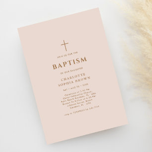 Invitation Typographie rose Christening Gold Baptism Girl