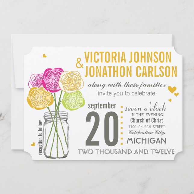 Invitation Typographie rose et jaune Mariage moderne (Devant)
