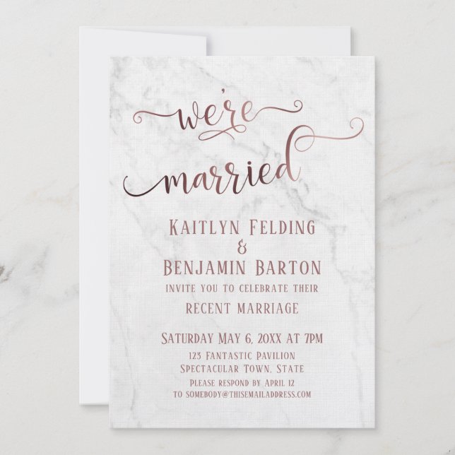 Invitation Typographie rose Gold "Nous sommes mariés" avec/ M (Devant)