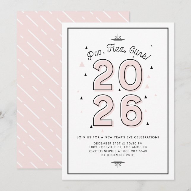 Invitation Typographie rose moderne 2022 Soirée du Nouvel An (Devant / Derrière)