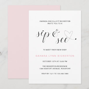 Invitation Typographie rose moderne fille Sip et voir