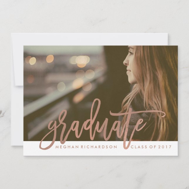 Invitation Typographie Rose moderne| Photo du diplômé (Devant)
