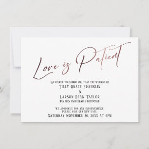 Invitation Typographie rose Or L'amour est Patient Mariage Re