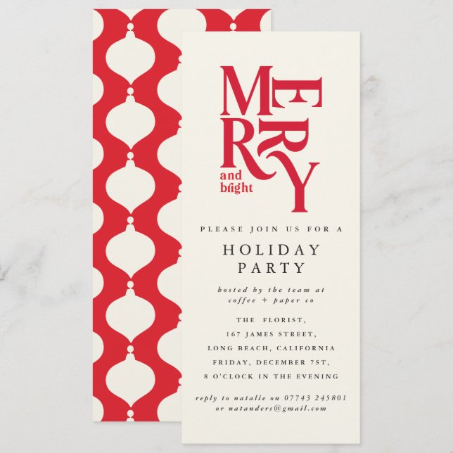 Invitation typographie rouge entreprise fête de Noël (Devant / Derrière)