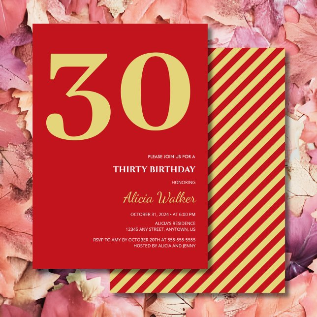 Invitation Typographie rouge minimale de l'or Anniversaire (Créateur téléchargé)