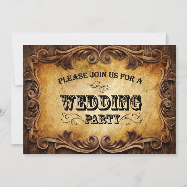 Invitation typographie rustique mariage campagnard occidental (Devant)