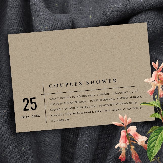 Invitation Typographie Rustique moderne Kraft Couples Douche (Créateur téléchargé)