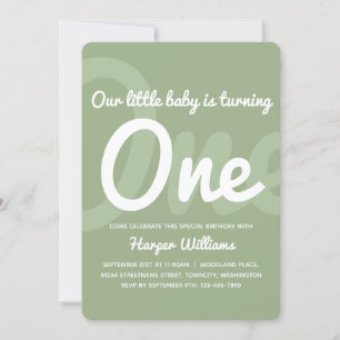 Invitation Typographie Sage One Baby 1er anniversaire Invitat