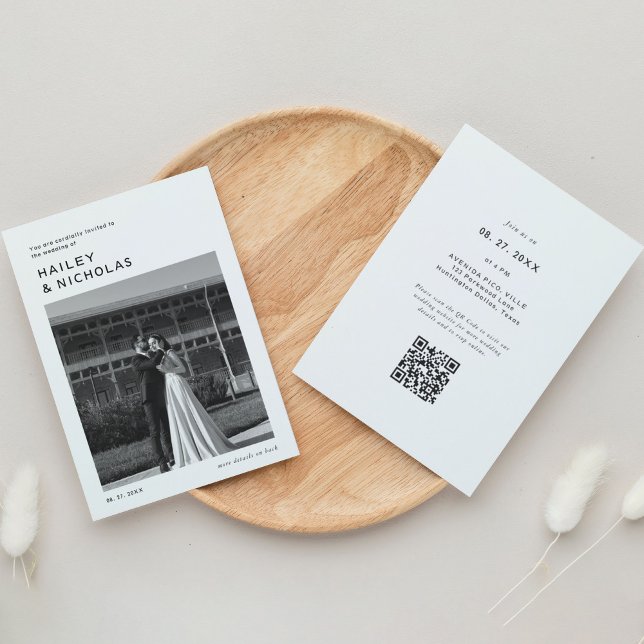 Invitation Typographie sans temps classique QR Code Mariage p (Créateur téléchargé)