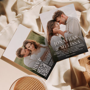 Invitation Typographie simple 2 Photo QR Code RSVP Mariage