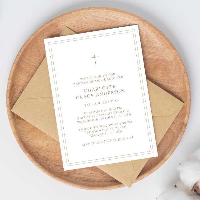 Invitation Typographie simple Baptême d'or catholique pour bé (Créateur téléchargé)