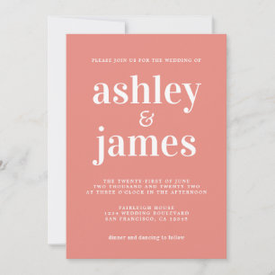 Invitation Typographie simple et chic Mariage de corail brûlé