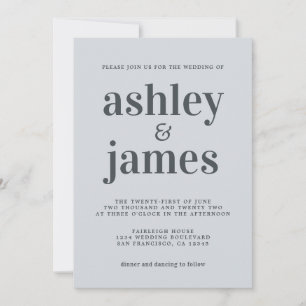 Invitation Typographie simple et chic Pastel Mariage bleu