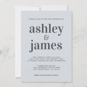 Invitation Typographie simple et chic Pastel Mariage bleu