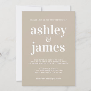 Invitation Typographie simple et chic Shiitake Grey Mariage