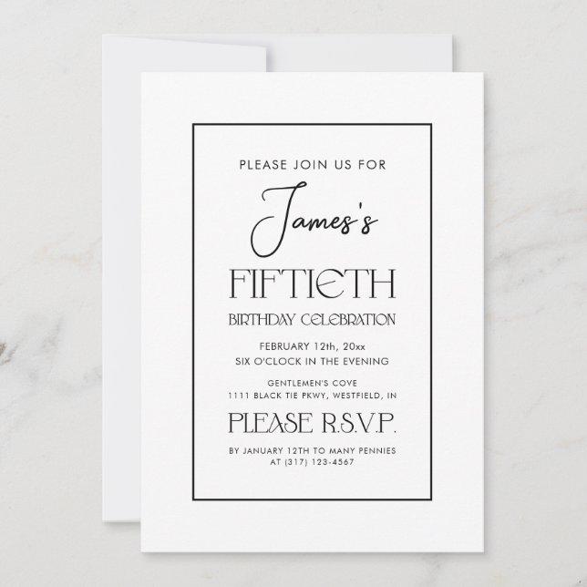 Invitation Typographie simple et élégante Fête du 50e anniver (Devant)