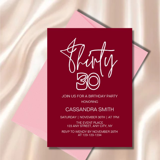 Invitation Typographie simple et moderne de Bourgogne 30e ann (Créateur téléchargé)