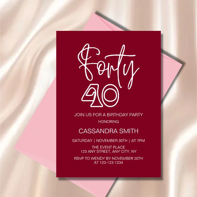 Invitation Typographie simple et moderne de Bourgogne 40e ann (Créateur téléchargé)