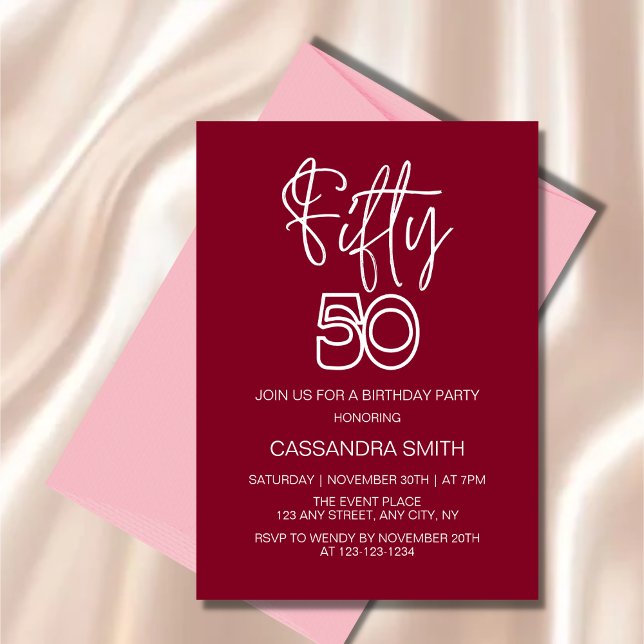 Invitation Typographie simple et moderne de Bourgogne 50e ann (Créateur téléchargé)