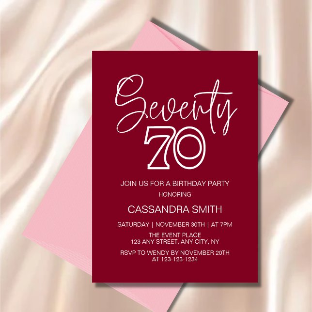 Invitation Typographie simple et moderne de Bourgogne 70e ann (Créateur téléchargé)