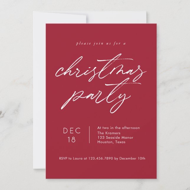 Invitation Typographie simple Fête de Noël Rouge (Devant)