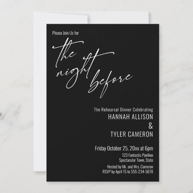 Invitation Typographie simple La nuit avant le noir (Devant)