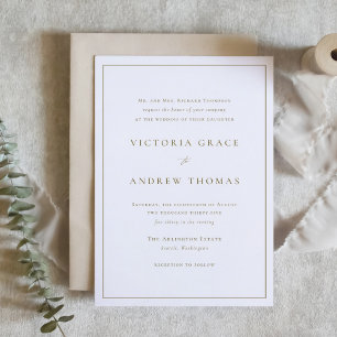 Invitation Typographie simple or et blanc Mariage formel
