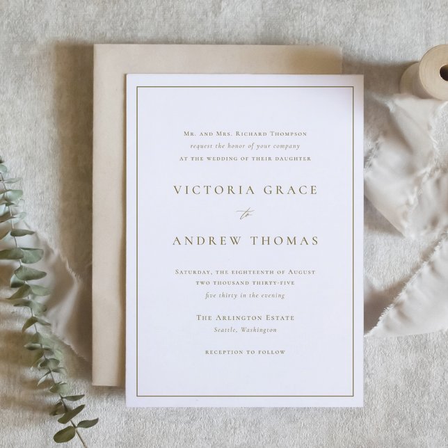 Invitation Typographie simple or et blanc Mariage formel (Gold and White Simple Typography Formal Wedding Invitation)