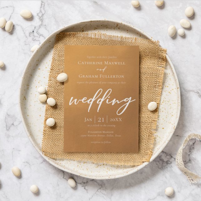 Invitation Typographie simple or rustique Mariage de automne  (Créateur téléchargé)