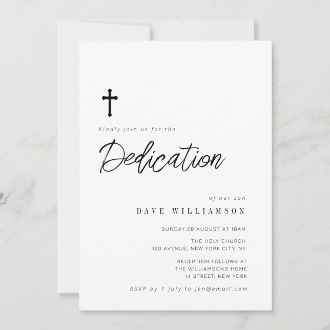 Invitation typographie simple script dévouement bébé (Devant)