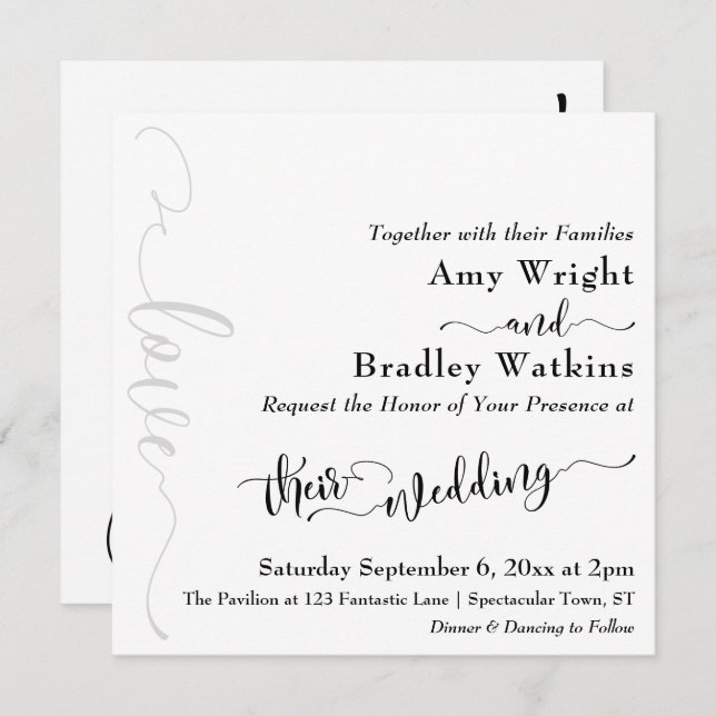 Invitation Typographie subtile et élégante Noir sur Mariage b (Devant / Derrière)